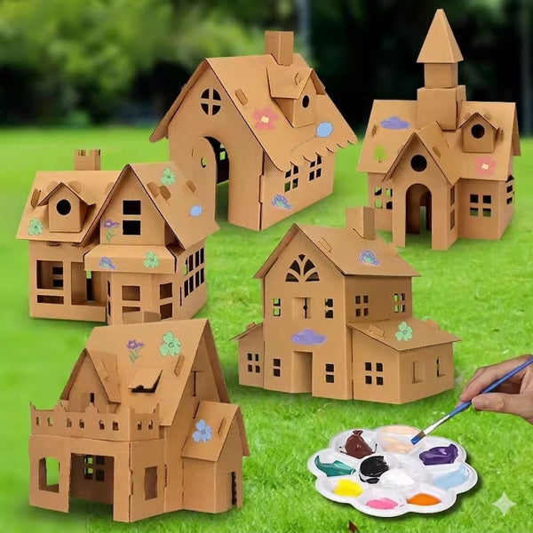 2pcs DIY Cardboard House Building & Painting Kit: Build, Paint & Play