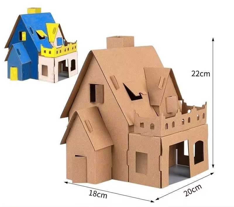 2pcs DIY Cardboard House Building & Painting Kit: Build, Paint & Play