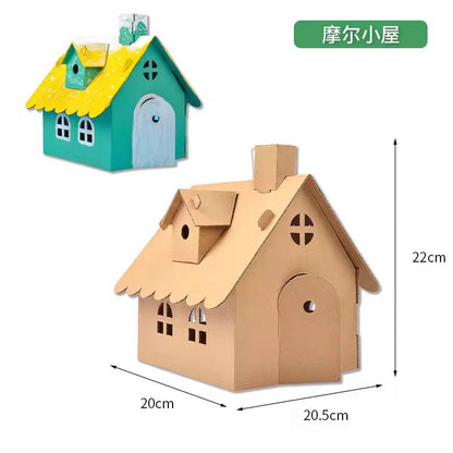 2pcs DIY Cardboard House Building & Painting Kit: Build, Paint & Play