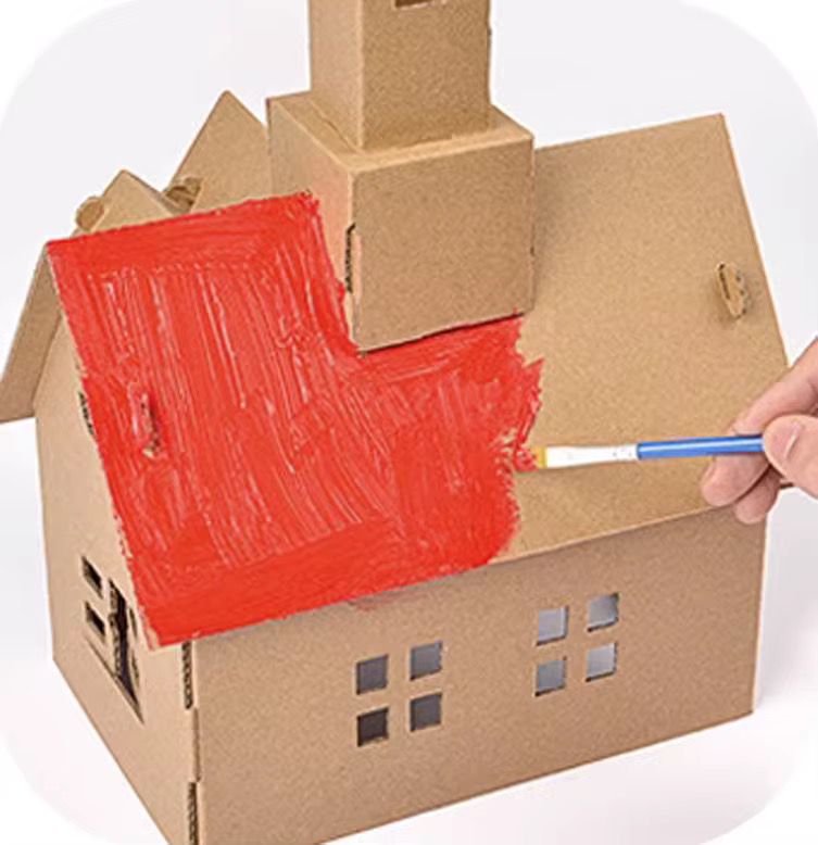 2pcs DIY Cardboard House Building & Painting Kit: Build, Paint & Play