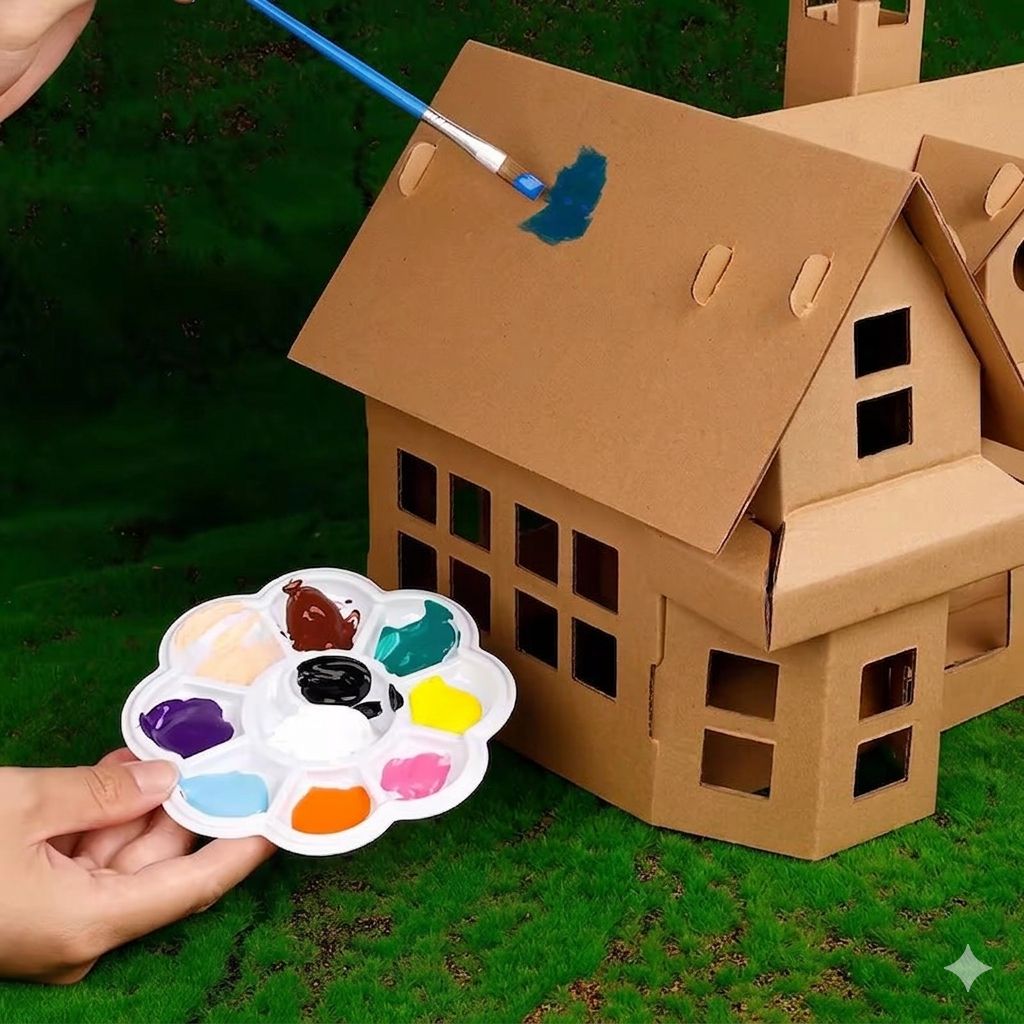 2pcs DIY Cardboard House Building & Painting Kit: Build, Paint & Play