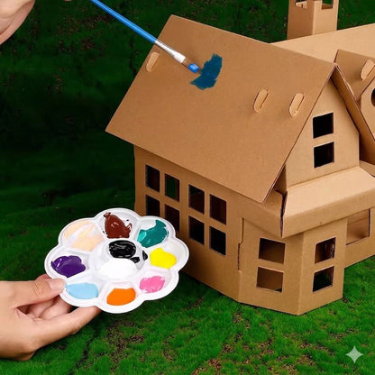 2pcs DIY Cardboard House Building & Painting Kit: Build, Paint & Play