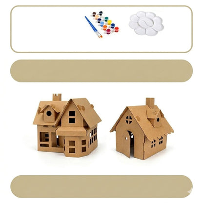 2pcs DIY Cardboard House Building & Painting Kit: Build, Paint & Play