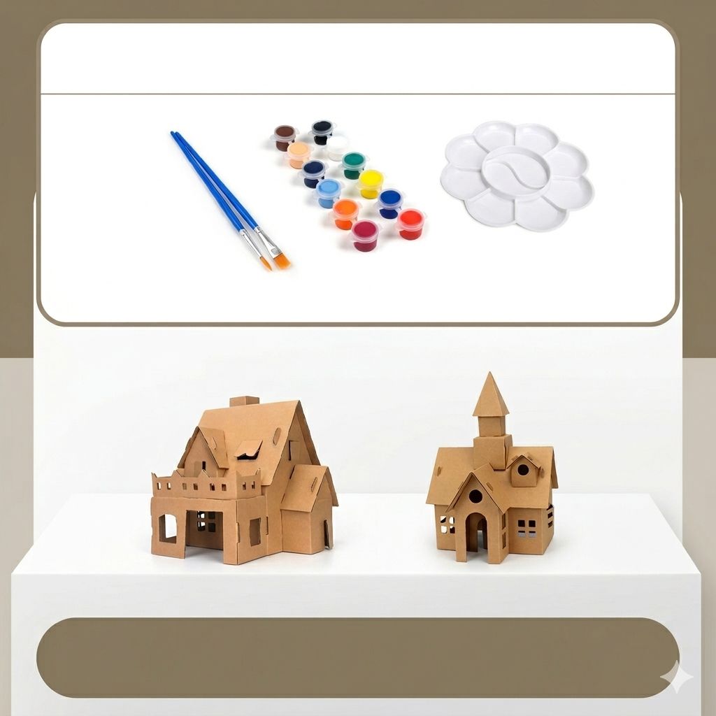 2pcs DIY Cardboard House Building & Painting Kit: Build, Paint & Play