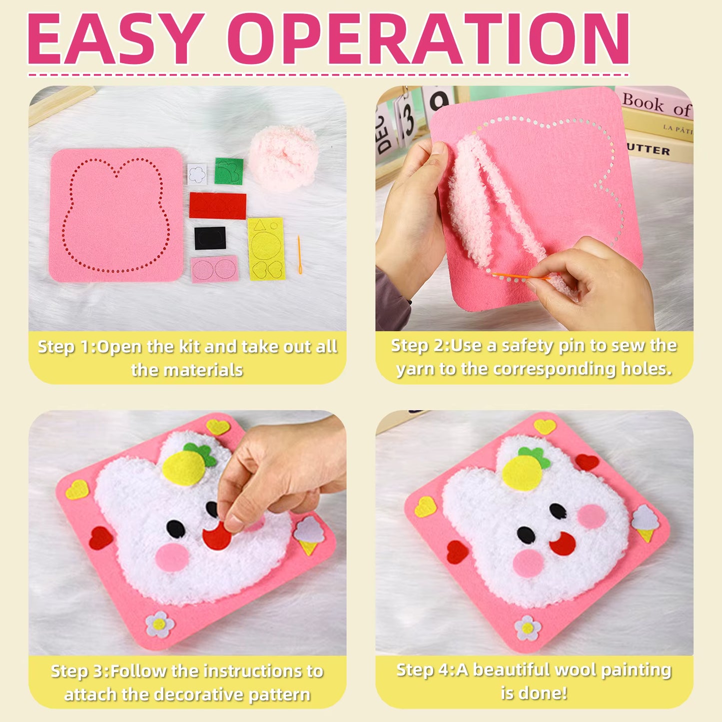 DIY Fluffy Animal Art Kit — Pompom Yarn Craft for Kids